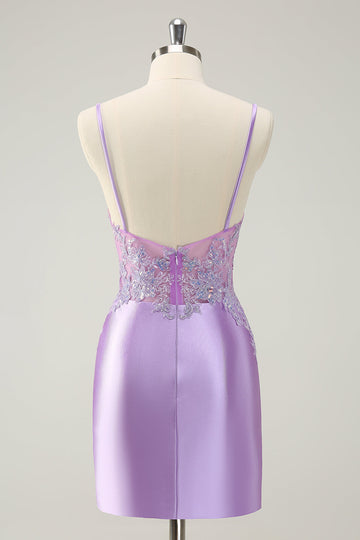Sparkly Bodycon Lilac Spaghetti stropper Homecoming kjole med paljetter